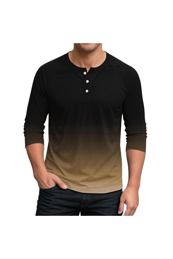 Men's Gradient Colors 3/4 Sleeve Shirt Blouse Casual Crew Neck Pullover Top Soft Sit 2025 Autumn T Shirt