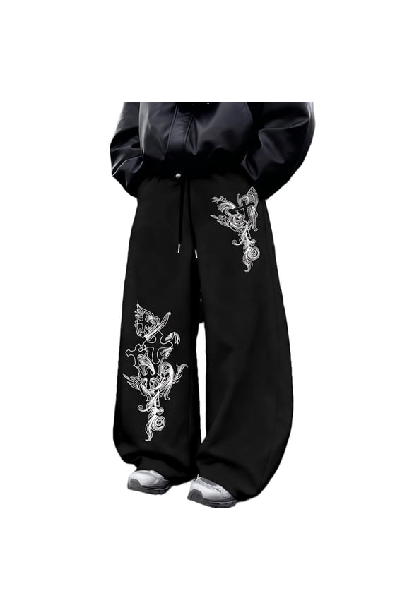 Men's Gradient Dark Thorn Print Baggy Gothic Sweatpants Y2k Pants Mens Goth Graphic Pants Streetwear Baggy Wide Leg Lounge Pants for Festival Hip Hop Wear