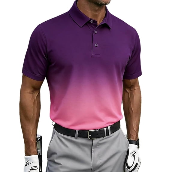 Men's Gradient Golf Polo Shirt Casual Short Sleeve Lapel Button Down Performance Athletic Polo