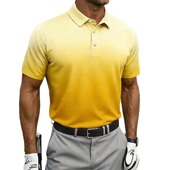 Men's Gradient Golf Polo Shirt Casual Short Sleeve Lapel Button Down Performance Athletic Polo