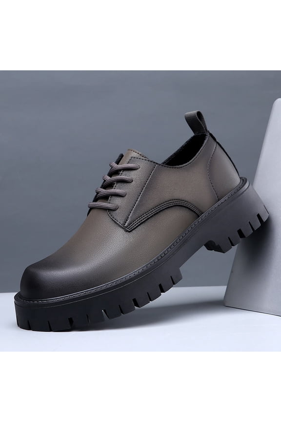 Men's Gradient Grey Chunky Platform Derby Leather Shoes, Lace Up Non-Slip Lug Sole Casual Work Oxford Shoes, Height Increasing Street Fashion Outdoor Footwear