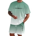thumbnail image 1 of Men's Gradient Letter Print T-Shirt & Shorts Set, Casual Summer Two-Piece Outfit,Light Green,XXXL, 1 of 5