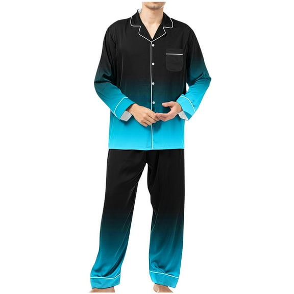 Men's Gradient Pajama Set 2-Piece - Long Sleeve Button Down Loungewear | 2025 Minimalist Sleepwear Chest Pocket