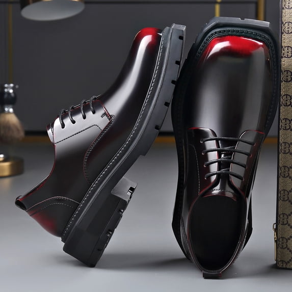 Men's Gradient Polished Leather Oxford Dress Shoes Thick Sole Formal Business Shoes