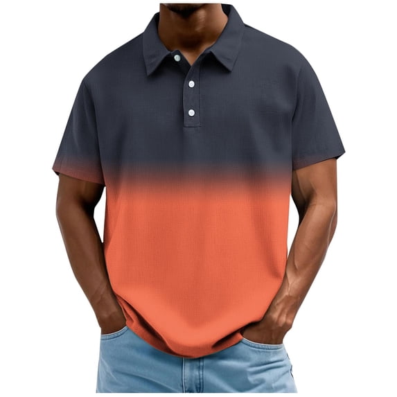 Men's Gradient Print Short Sleeve Golf Polo Shirt, Breathable Quick Dry Moisture Wicking Design, Loose Fit Athletic Performance Sport Top, Big and Tall Sizes M-4XL Orange