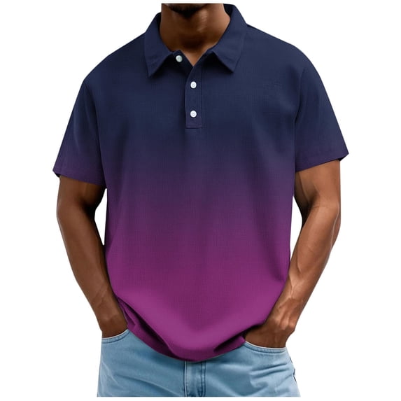 Men's Gradient Print Short Sleeve Golf Polo Shirt, Breathable Quick Dry Moisture Wicking Design, Loose Fit Athletic Performance Sport Top, Big and Tall Sizes M-4XL Purple