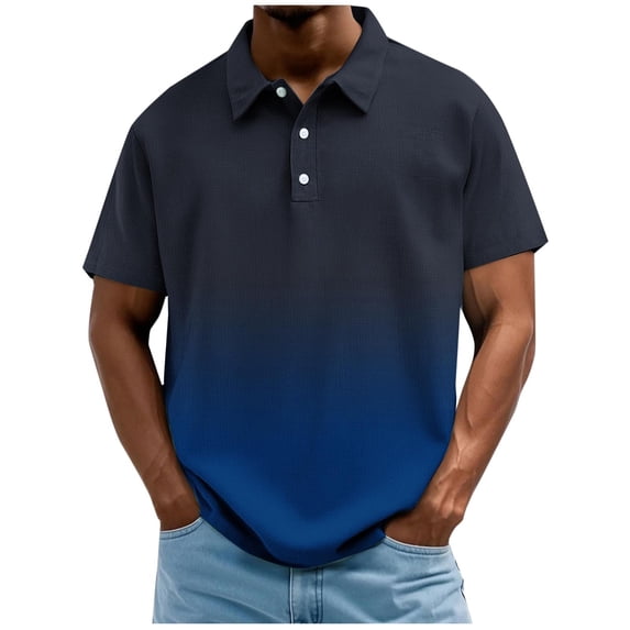 Men's Gradient Print Short Sleeve Golf Polo Shirt, Breathable Quick Dry Moisture Wicking Design, Loose Fit Athletic Performance Sport Top, Big and Tall Sizes M-4XL Blue