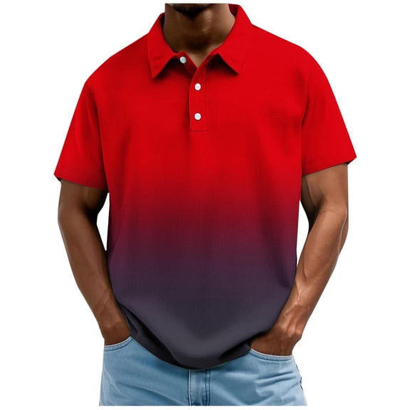 Men's Gradient Print Short Sleeve Golf Polo Shirt, Breathable Quick Dry Moisture Wicking Design, Loose Fit Athletic Performance Sport Top, Big and Tall Sizes M-4XL Red