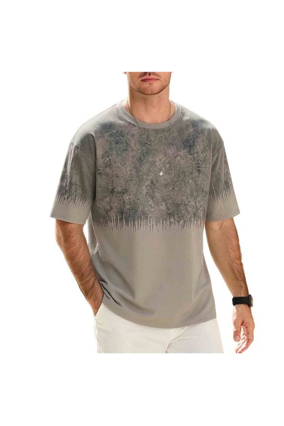 Men's Gradient Print T-Shirt Short Sleeve Crew Neck Casual Textured Basic Tee Top
