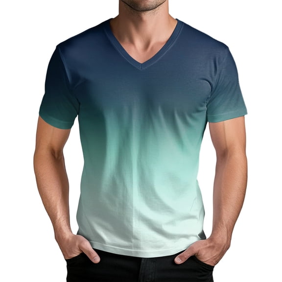 Men's Gradient Print V-Neck Short Sleeve T-Shirt - Fashionable Fade Effect Design for Parties, Club Wear and Modern Stylish Summer Looks,Navy 2XL