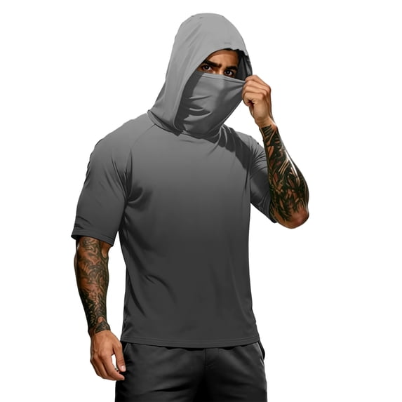 Men's Gradient Quick Dry T-Shirt Hooded Short Sleeve Sun Protection Top Performance Lightweight Fishing Athletic Workout Shirt