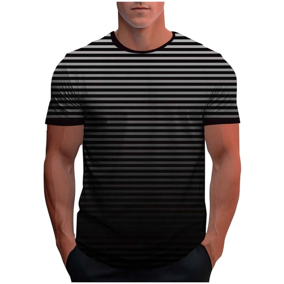 Men's Gradient Striped T-Shirt Summer Crewneck Short Sleeve Casual Pullover Summer Workout Athletic Tee
