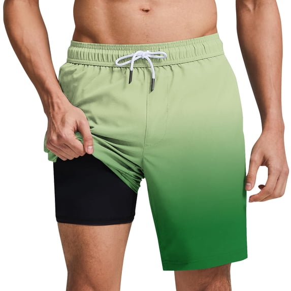 Men's Gradient Swimming Trunks With Compression Liner Elastic Waist Drawstring Beach Shorts Quick Dry Swim Shorts Summer Casual Vacation Swim Trunks 2026