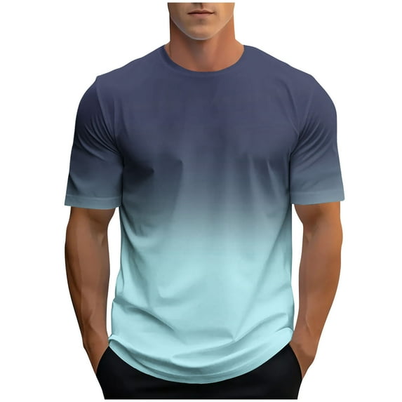Men's Gradient T Shirt Basic Crewneck Short Sleeve Top Casual Summer Beach Blouses Shirts