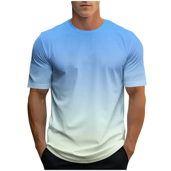 Men's Gradient T Shirt Basic Crewneck Short Sleeve Top Casual Summer Beach Blouses Shirts