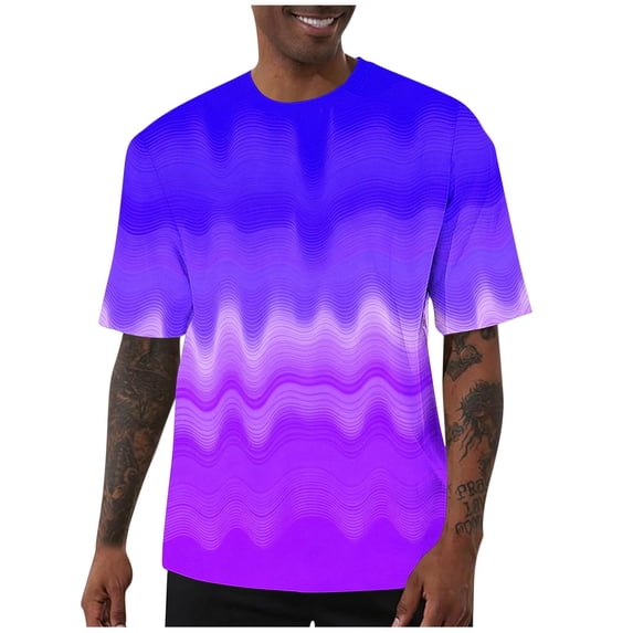 Men's Gradient T Shirt Short Sleeve Crew Neck Tee Summer Tops Big and Tall Size S-5XL Purple