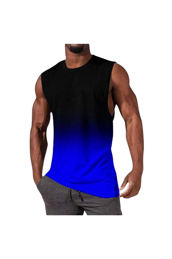 Men's Gradient Tank Tops Casual Athletic Sleeveless Crew-Neck Shirts Workout Sports Classic Summer Loose T-shirts