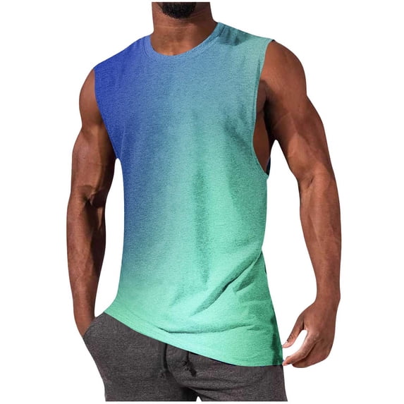 Men's Gradient Tank Tops Quick Dry Workout Muscle Gym Sleeveless Shirts UPF 50+ Sun Protection Running Beach Summer Swim Shirts Sky Blue