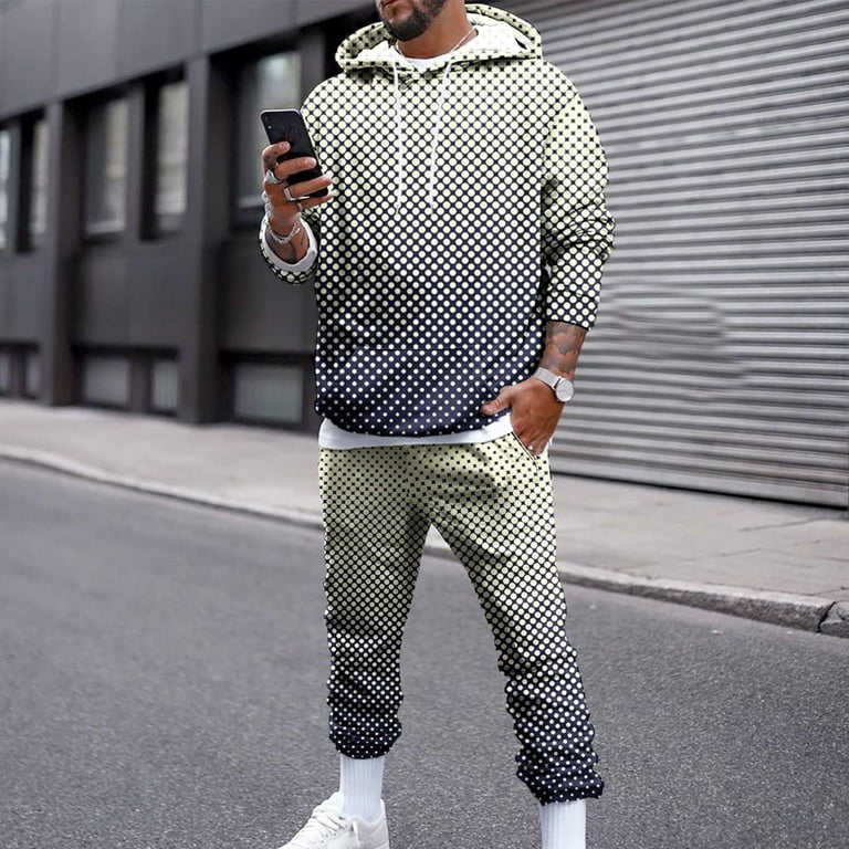 Men s Gradient Tracksuit 2 Piece Polka Dot Print Hoodie Sweatsuits