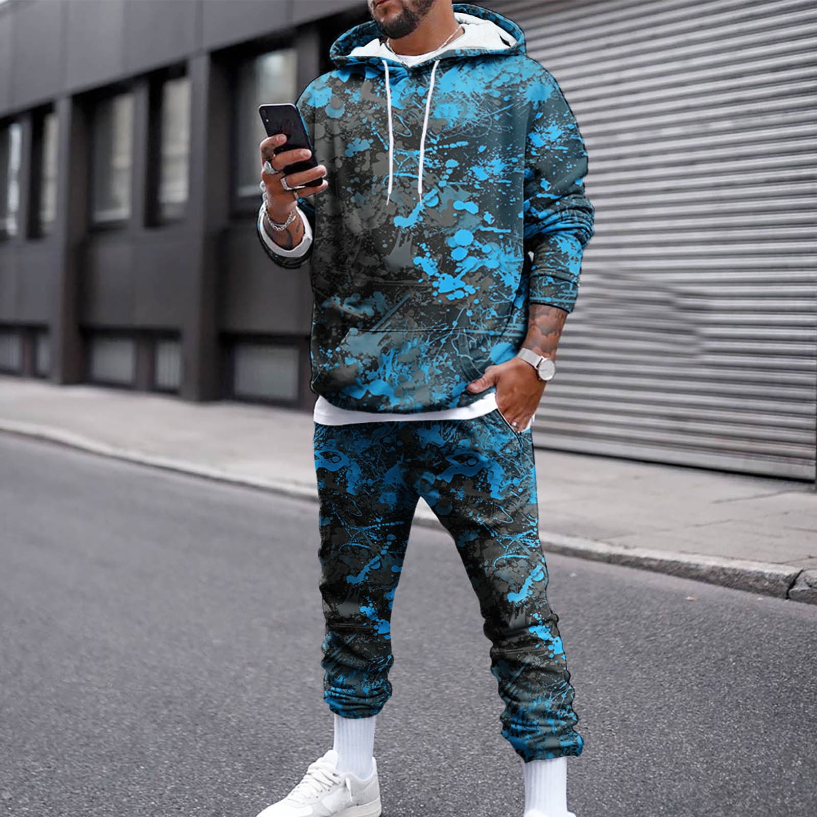 Mens Hip Hop Tracksuit 2 Piece Casual Pants Jacket Sweatsuit Sweatshirt Set