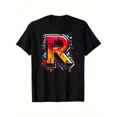 thumbnail image 1 of Men's Graffiti Art R Initial Letter T-Shirt - 100% Cotton Relaxed Fit Short Slee, 1 of 2