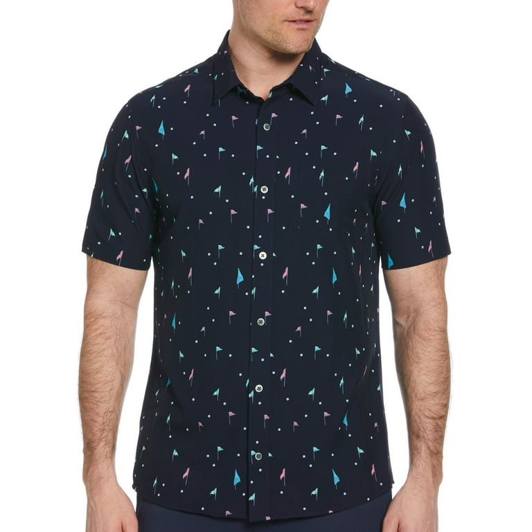 Men s Grand Slam Golf Flag Print Short Sleeve Woven Button Down Shirt Color Peacoat Size L Walmart