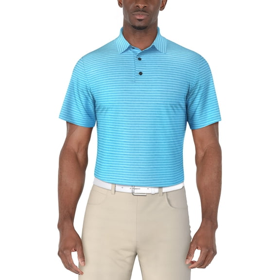 Men's Grand Slam Heather Feeder Stripe Golf Polo Color: Cyan Blue Heather Size: L