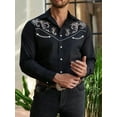 thumbnail image 1 of Men's Graphic Button Down Shirts Vintage Western Cowboy Collared Long Sleeve Shirt Top Black 02 M, 1 of 5