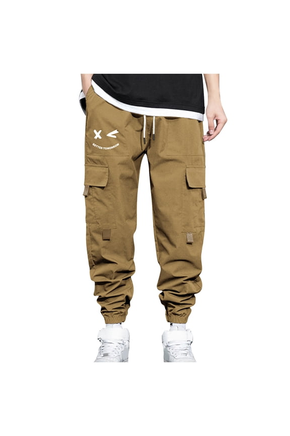 Men's Graphic Cargo Pants Cartoon Face & Letter Print Casual Drawstring Multiple Pocket High Waisted Street Pants
