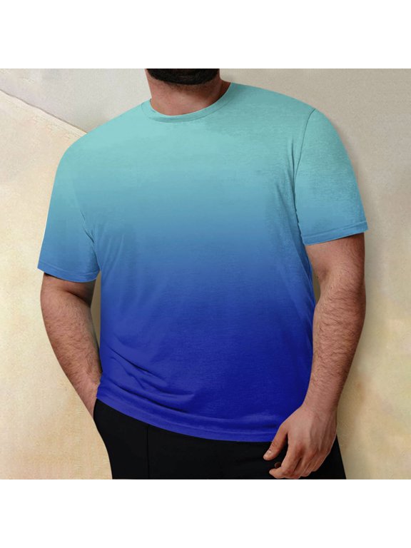 Men's Graphic Crewneck Tshirt Plus Size Short Sleeve Gradient Color Casual Big and Tall Tees Blue 4XL
