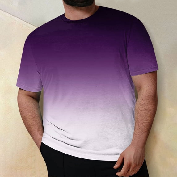 Men's Graphic Crewneck Tshirt Plus Size Short Sleeve Gradient Color Casual Big and Tall Tees Purple 4XL