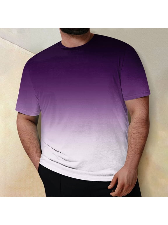 Men's Graphic Crewneck Tshirt Plus Size Short Sleeve Gradient Color Casual Big and Tall Tees Purple 5XL
