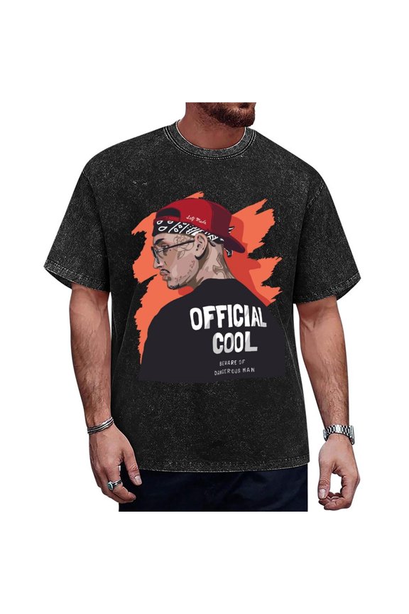 Men's Graphic Distressed Tee with Orange Splatter Design and Official Cool BEWARE OF DANGEROUS Slogan Streetwear