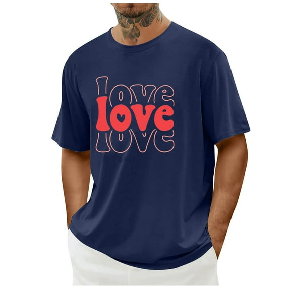 Men's Graphic Love Tee Short Sleeve Round Neck Simple Valentine Print Top Navy S