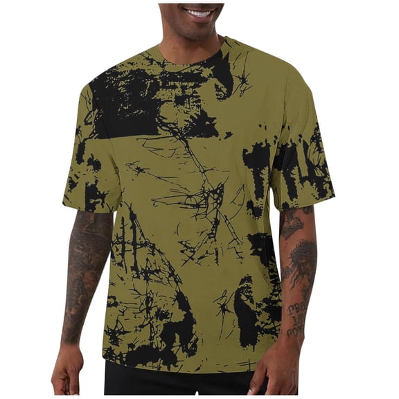 Men's Graphic Oversized T-Shirt Cotton Crew Neck Short Sleeve Tee Soft Stretch Casual Printed Top Big and Tall Size 5XL Yellow