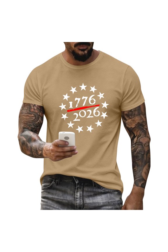 Men's Graphic Print Crew Neck Short Sleeve 1776 2026 Star Circle American Theme Summer Casual Sport Daily Going Out Wear Activewear Streetwear Top Tee Shirt