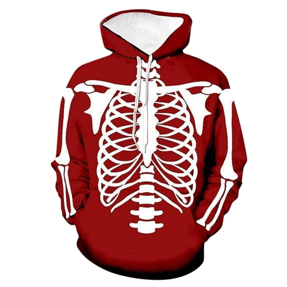 Men's Graphic Print Long Sleeve Hoodie Sweatshirt Halloween Skeleton 3D Digital Print Casual Hoodie Athletic Shirt