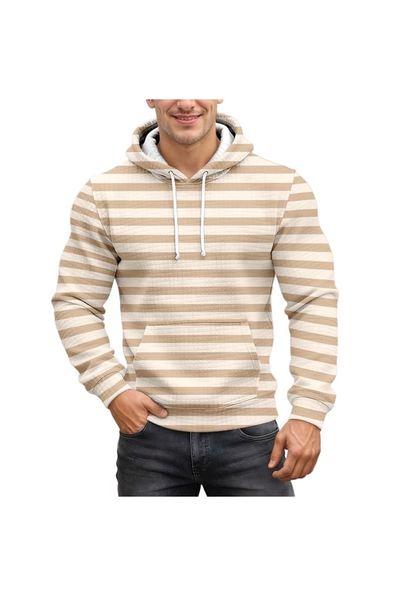 Men's Graphic Print Long Sleeve Hoodie Sweatshirt Warm Knit Hoodie with Striped Pattern for Casual Wear and Everyday Comfort Sweatshirt