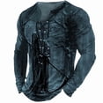thumbnail image 1 of Men's Graphic Print T-Shirt Retro V-Neck Long Sleeve Henley Shirts Vintage Distressed Gothic Vintage Tops Halloween Outfit, 1 of 6