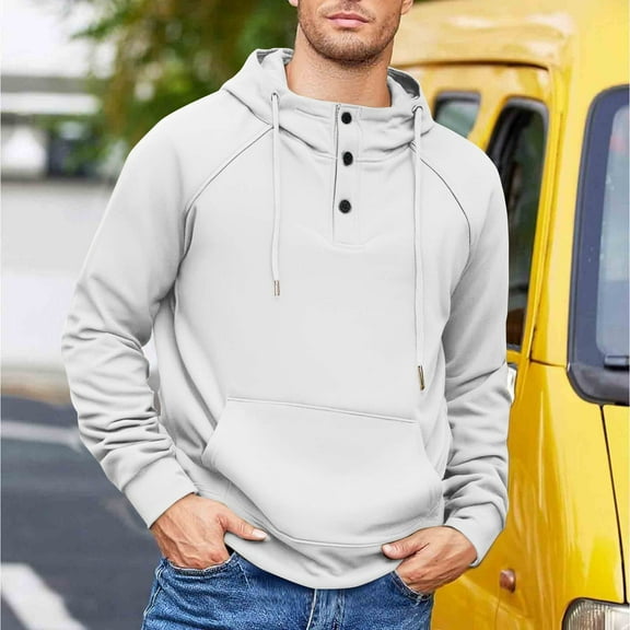 Men's Graphic Pullover Hoodie Color Block Embroidered Pocket Half-Zipper Casual Sports