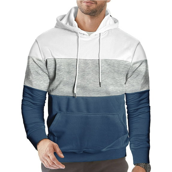 Men's Graphic Pullover Hoodie Patchwork Design Long Sleeve with Pocket Casual Wear