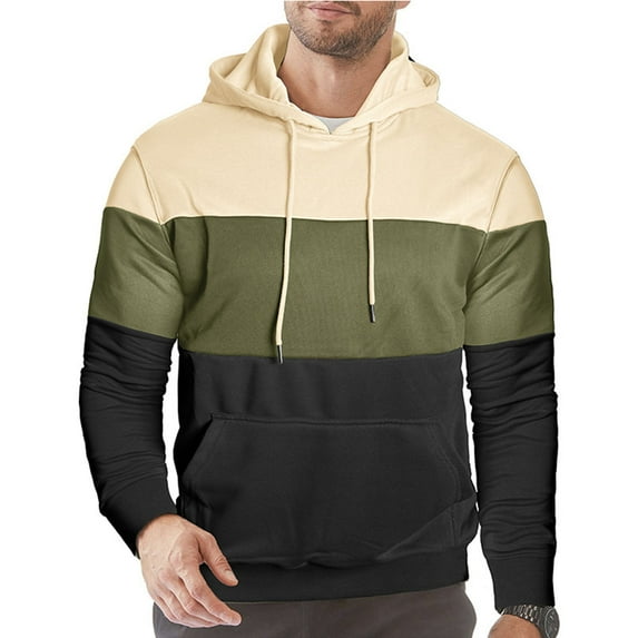 Men's Graphic Pullover Hoodie Patchwork Design Long Sleeve with Pocket Casual Wear