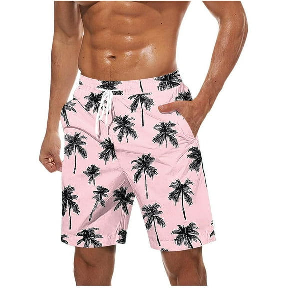 Men's Graphic Shorts 2025 Casual Hawaiian Beach Elastic Waist Drawstring Lightweight Summer Tropical Printed Shorts