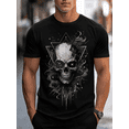 thumbnail image 1 of Men's Graphic Skull T-Shirt, Geometric Gothic Cyber Skull Print, Casual Short Sleeve Crew Neck Tee, Streetwear Fashion Summer Top, 1 of 9