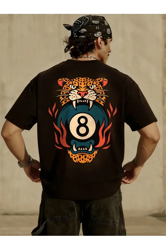 Men's Graphic Streetwear Leopard 8-Ball Flames T-Shirt
