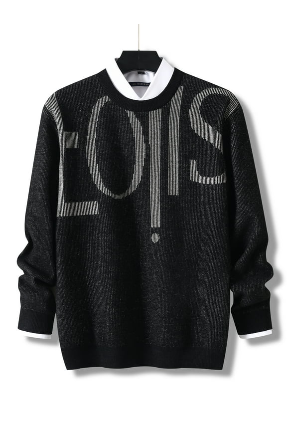 Men's Graphic Sweater Soft Fleece Crewneck Knitted Pullover Sweater