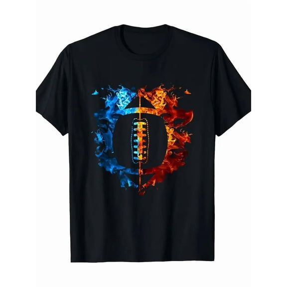 Men's Graphic T-Shirt American Football Flame Print Heavyweight Cotton Tee for Casual Wear
