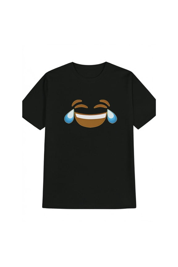 Men's Graphic T-Shirt, Black Short Sleeve Emoji Laughing Face Print, Casual Daily Wear Tee, S-5XL