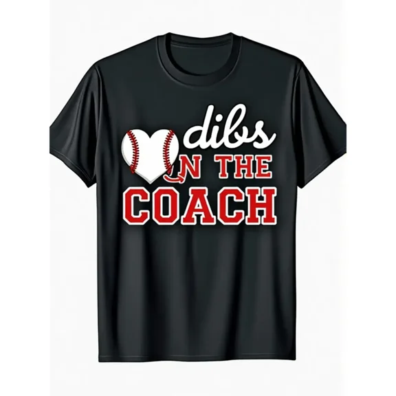 Men's Graphic T-Shirt 'Dibs on the Coach' Heart Print Stretch Cotton Tee for Baseball Fans