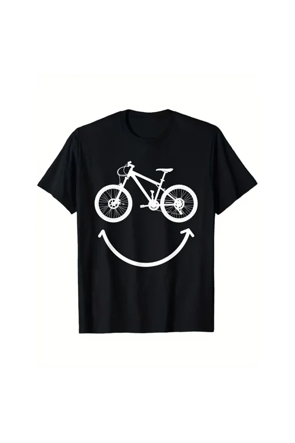 Men's Graphic T-Shirt, Joyful Bicycle Smile Print, Soft Breathable Crew Neck Tee